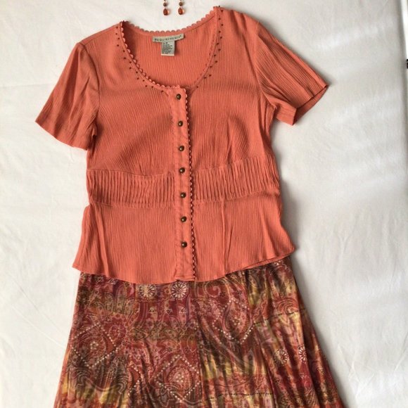 Requirements - orange/rust brown skirt and top set with matching earrings - Picture 1 of 15